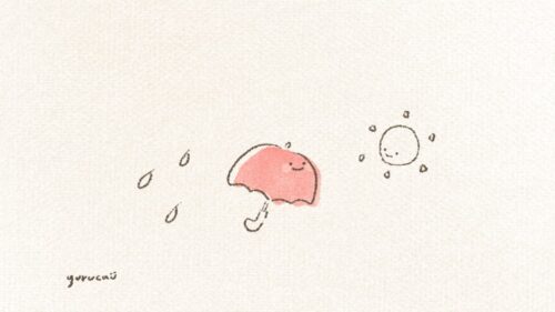 雨と太陽と赤い傘のイラスト